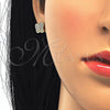 Sterling Silver Stud Earring, with White Micro Pave, Polished, Golden Finish, 02.174.0082