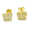 Sterling Silver Stud Earring, with White Micro Pave, Polished, Golden Finish, 02.174.0082