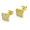 Sterling Silver Stud Earring, with White Micro Pave, Polished, Golden Finish, 02.174.0082