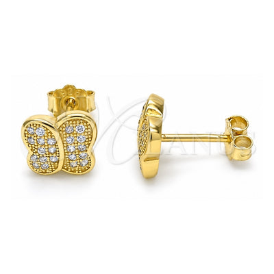 Sterling Silver Stud Earring, with White Micro Pave, Polished, Golden Finish, 02.174.0082