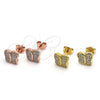 Sterling Silver Stud Earring, with White Micro Pave, Polished, Golden Finish, 02.174.0082