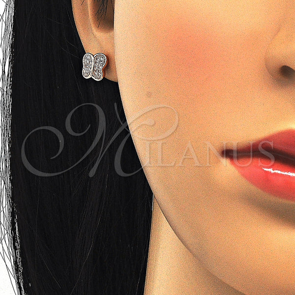 Sterling Silver Ring — Stud Earring with White Micro Pave Polished Rose — alternate product view — SKU 123820 | Plata 925 anillo — Stud Earring with blanco Micro Pave pulido Rose — SKU 123820