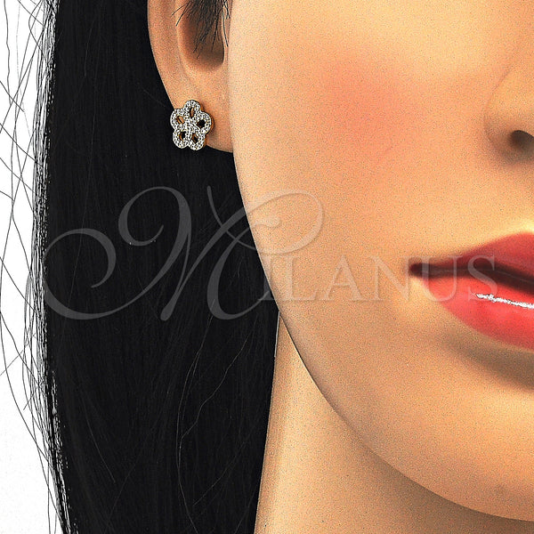 Sterling Silver Ring — Stud Earring Flower Design with White Micro Pave — alternate product view — SKU 123823 | Plata 925 anillo — Stud Earring flor diseño with blanco Micro Pave — SKU 123823