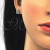 Sterling Silver Stud Earring, Flower Design, with White Micro Pave, Polished, Golden Finish, 02.174.0084