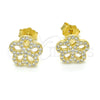 Sterling Silver Stud Earring, Flower Design, with White Micro Pave, Polished, Golden Finish, 02.174.0084