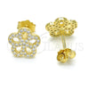 Sterling Silver Stud Earring, Flower Design, with White Micro Pave, Polished, Golden Finish, 02.174.0084