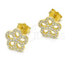 Sterling Silver Stud Earring, Flower Design, with White Micro Pave, Polished, Golden Finish, 02.174.0084