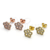 Sterling Silver Stud Earring, Flower Design, with White Micro Pave, Polished, Golden Finish, 02.174.0084