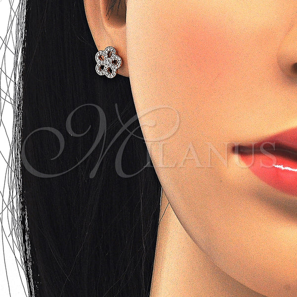 Sterling Silver Ring — Stud Earring Flower Design with White Cubic Zirconia — alternate product view — SKU 123824 | Plata 925 anillo — Stud Earring flor diseño with blanco Cubic Zirconia — SKU 123824
