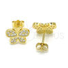Sterling Silver Stud Earring, Butterfly Design, with White Micro Pave, Polished, Golden Finish, 02.174.0087