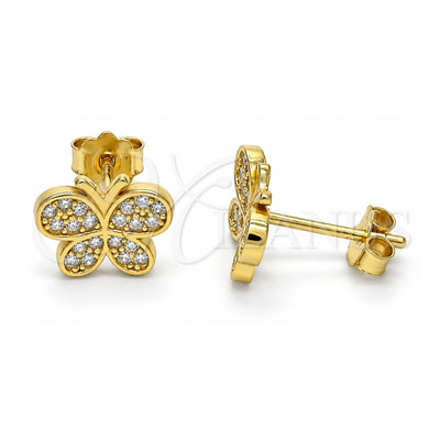 Sterling Silver Stud Earring, Butterfly Design, with White Micro Pave, Polished, Golden Finish, 02.174.0087