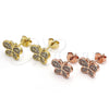 Sterling Silver Stud Earring, Butterfly Design, with White Micro Pave, Polished, Golden Finish, 02.174.0087