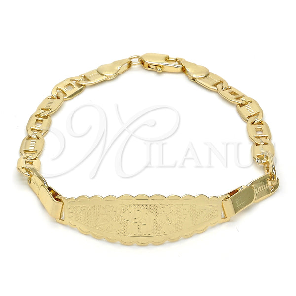 Oro Laminado ID Bracelet, Gold Filled Style Elephant and Owl Design, Polished, Golden Finish, 03.63.1932.07 (05 MM Thickness, 7 Inches Length)