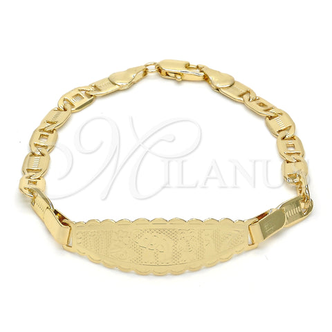 Oro Laminado ID Bracelet, Gold Filled Style Elephant and Owl Design, Polished, Golden Finish, 03.63.1932.07 (05 MM Thickness, 7 Inches Length)