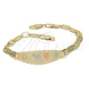 Oro Laminado ID Bracelet, Gold Filled Style Elephant and Owl Design, Polished, Tricolor, 03.63.1932.1.07 (05 MM Thickness, 7 Inches Length)