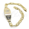 Oro Laminado ID Bracelet, Gold Filled Style Elephant and Owl Design, Polished, Tricolor, 03.63.1932.1.07 (05 MM Thickness, 7 Inches Length)