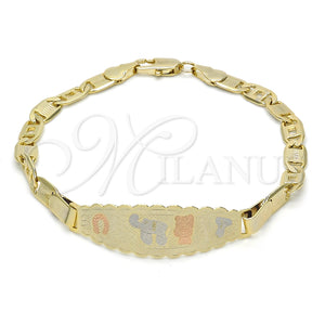 Gold Filled Bracelet — ID Bracelet Elephant and Owl Design Polished Tricolor — main product view — SKU 123834 | Oro Laminado brazalete — ID Bracelet Elephant and Owl diseño pulido Tricolor — SKU 123834