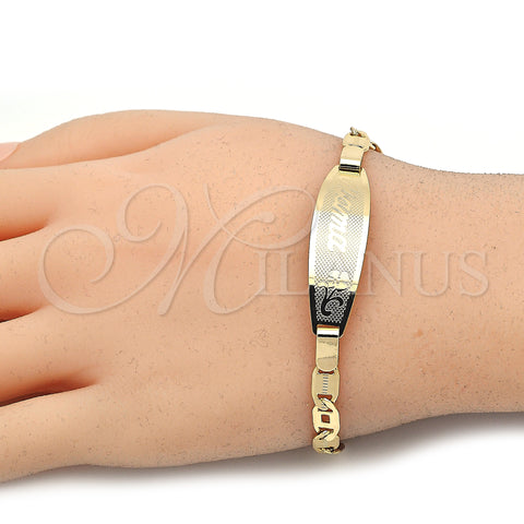 Oro Laminado ID Bracelet, Gold Filled Style Flower Design, Polished, Golden Finish, 03.63.1933.07 (05 MM Thickness, 7 Inches Length)