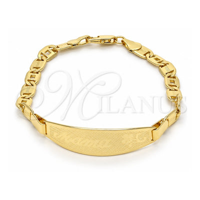 Oro Laminado ID Bracelet, Gold Filled Style Flower Design, Polished, Golden Finish, 03.63.1933.07 (05 MM Thickness, 7 Inches Length)