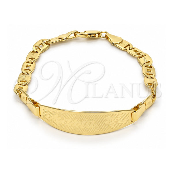 Oro Laminado ID Bracelet, Gold Filled Style Flower Design, Polished, Golden Finish, 03.63.1933.07 (05 MM Thickness, 7 Inches Length)