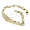 Oro Laminado ID Bracelet, Gold Filled Style Flower Design, Polished, Tricolor, 03.63.1933.1.07 (05 MM Thickness, 7 Inches Length)
