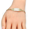 Oro Laminado ID Bracelet, Gold Filled Style Heart Design, Polished, Golden Finish, 03.63.1935.07 (05 MM Thickness, 7 Inches Length)