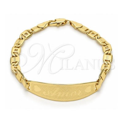 Oro Laminado ID Bracelet, Gold Filled Style Heart Design, Polished, Golden Finish, 03.63.1935.07 (05 MM Thickness, 7 Inches Length)