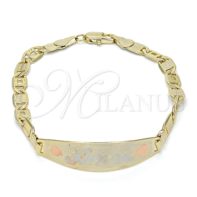 Oro Laminado ID Bracelet, Gold Filled Style Heart Design, Polished, Tricolor, 03.63.1935.1.07 (05 MM Thickness for wholesale, main product view