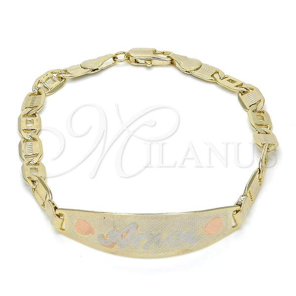 Oro Laminado ID Bracelet, Gold Filled Style Heart Design, Polished, Tricolor, 03.63.1935.1.07 (05 MM Thickness, 7 Inches Length)