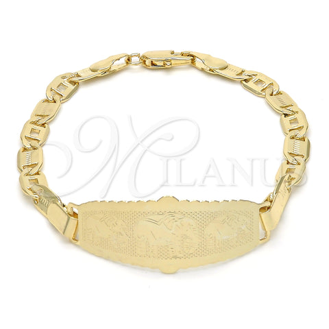 Oro Laminado ID Bracelet, Gold Filled Style Elephant Design, Polished, Golden Finish, 03.63.1936.07 (05 MM Thickness, 7 Inches Length)