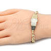 Oro Laminado ID Bracelet, Gold Filled Style Flower Design, Polished, Golden Finish, 03.63.1938.07 (05 MM Thickness, 7 Inches Length)