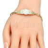 Oro Laminado ID Bracelet, Gold Filled Style Flower Design, Polished, Golden Finish, 03.63.1938.07 (05 MM Thickness, 7 Inches Length)