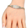 Oro Laminado ID Bracelet, Gold Filled Style Flower Design, Polished, Tricolor, 03.63.1938.1.07 (05 MM Thickness, 7 Inches Length)