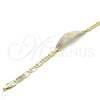 Oro Laminado ID Bracelet, Gold Filled Style Flower Design, Polished, Tricolor, 03.63.1938.1.07 (05 MM Thickness, 7 Inches Length)