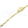 Oro Laminado ID Bracelet, Gold Filled Style Guadalupe and Heart Design, Polished, Golden Finish, 03.63.1939.07 (05 MM Thickness, 7 Inches Length)