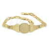 Oro Laminado ID Bracelet, Gold Filled Style Guadalupe and Heart Design, Polished, Golden Finish, 03.63.1939.07 (05 MM Thickness, 7 Inches Length)