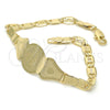 Oro Laminado ID Bracelet, Gold Filled Style Guadalupe and Heart Design, Polished, Golden Finish, 03.63.1939.07 (05 MM Thickness, 7 Inches Length)