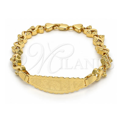 Oro Laminado ID Bracelet, Gold Filled Style Elephant and Owl Design, Polished, Golden Finish, 03.63.1940.08 (08 MM Thickness, 8 Inches Length)