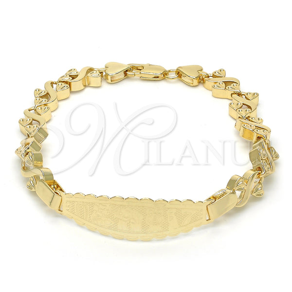 Oro Laminado ID Bracelet, Gold Filled Style Elephant and Owl Design, Polished, Golden Finish, 03.63.1940.08 (08 MM Thickness, 8 Inches Length)