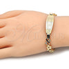 Oro Laminado ID Bracelet, Gold Filled Style Flower and Heart Design, Polished, Golden Finish, 03.63.1941.08 (08 MM Thickness, 8 Inches Length)