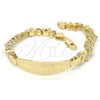 Oro Laminado ID Bracelet, Gold Filled Style Flower and Heart Design, Polished, Golden Finish, 03.63.1941.08 (08 MM Thickness, 8 Inches Length)