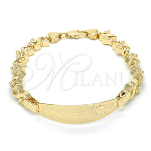 Gold Filled Bracelet — ID Bracelet Flower and Heart Design Polished 03.63. — main product view — SKU 123851 | Oro Laminado brazalete — ID Bracelet flor and corazón diseño pulido 03.63. — SKU 123851