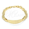 Oro Laminado ID Bracelet, Gold Filled Style Flower and Heart Design, Polished, Golden Finish, 03.63.1941.08 (08 MM Thickness, 8 Inches Length)