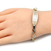 Oro Laminado ID Bracelet, Gold Filled Style Flower and Heart Design, Polished, Tricolor, 03.63.1941.1.08 (08 MM Thickness, 8 Inches Length)