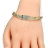 Oro Laminado ID Bracelet, Gold Filled Style Flower and Heart Design, Polished, Tricolor, 03.63.1941.1.08 (08 MM Thickness, 8 Inches Length)