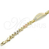 Oro Laminado ID Bracelet, Gold Filled Style Flower and Heart Design, Polished, Tricolor, 03.63.1941.1.08 (08 MM Thickness, 8 Inches Length)