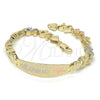 Oro Laminado ID Bracelet, Gold Filled Style Flower and Heart Design, Polished, Tricolor, 03.63.1941.1.08 (08 MM Thickness, 8 Inches Length)