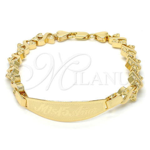 Oro Laminado ID Bracelet, Gold Filled Style Heart Design, Polished, Golden Finish, 03.63.1942.08 (08 MM Thickness, 8 Inches Length)