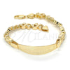Oro Laminado ID Bracelet, Gold Filled Style Heart Design, Polished, Golden Finish, 03.63.1943.08 (08 MM Thickness, 8 Inches Length)