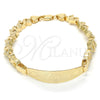 Oro Laminado ID Bracelet, Gold Filled Style Heart Design, Polished, Golden Finish, 03.63.1943.08 (08 MM Thickness, 8 Inches Length)